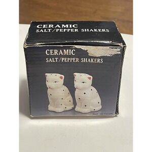 Vintage 3" White Cats w/ Black Spots Salt and‎ Pepper Shaker Set